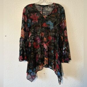 DorDor Couture Bell Sleeve Floral Top Small Boho 
 Sheer Material Coverup Spring